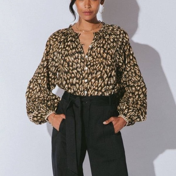 Cleobella Tops - Cleobella Alicia Blouse in Black Leop
